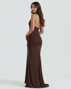 VORELIA | Halter Neck Plunge Maxi Dress