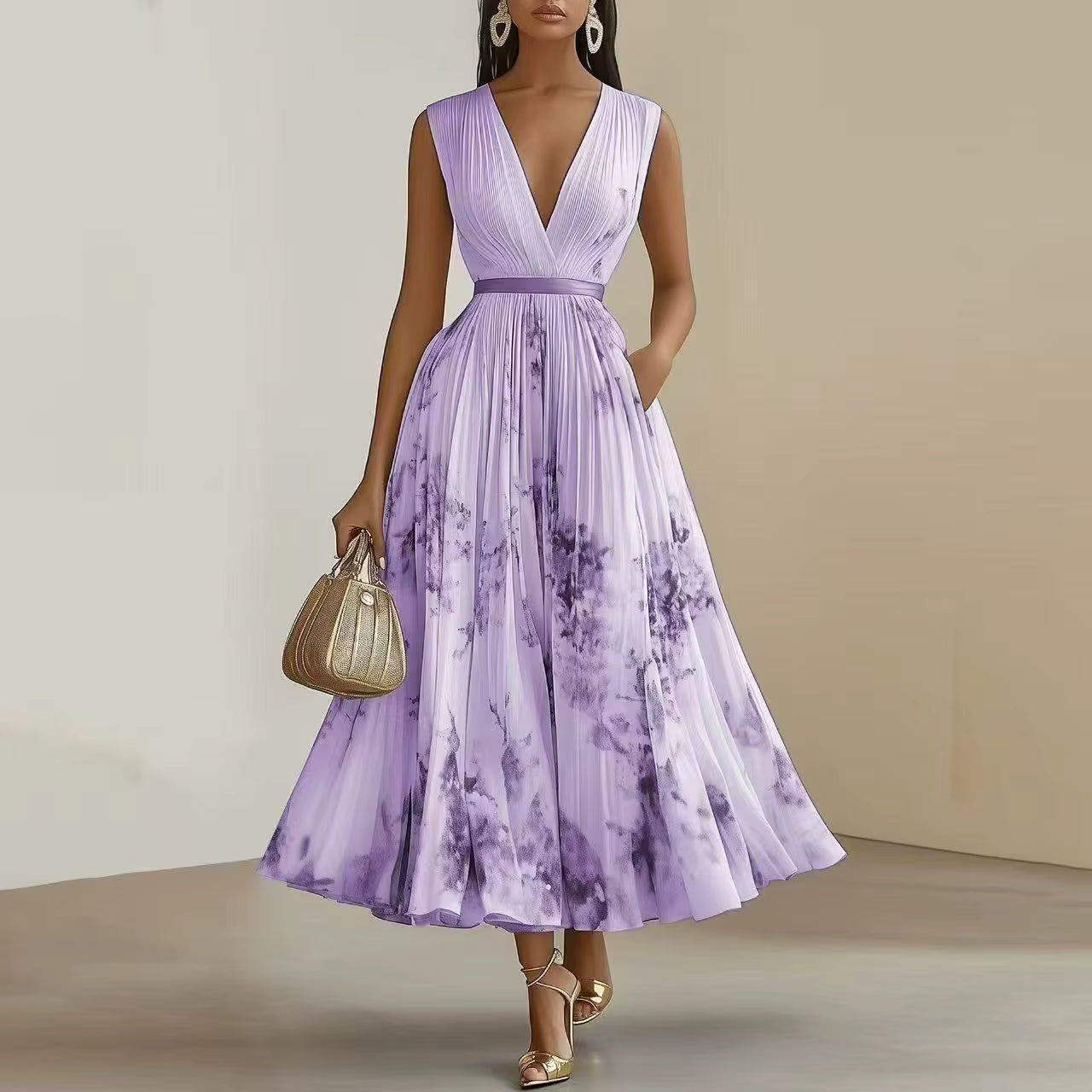 ROWELLA | Elegant Pleated Maxi Dress