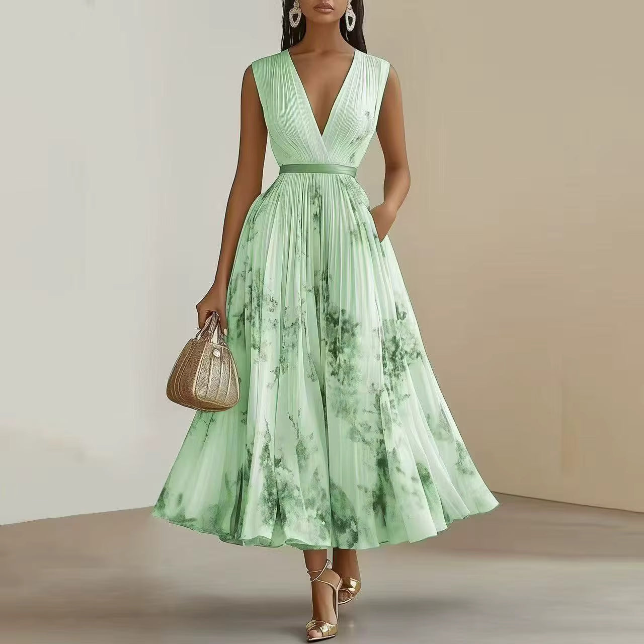 ROWELLA | Elegant Pleated Maxi Dress