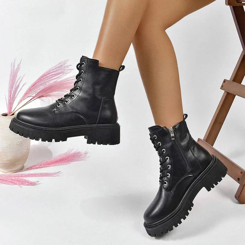 CHICPLUSH | Women's Plush Lace-Up Ankle Boots